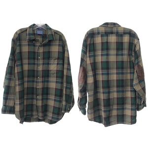 Pendleton Mens Checkered Flannel Leather Elbows XL